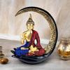 Decorative Buddha Idol for Home | Resin Meditating Buddha Statue In Moon Frame | Spiritual Showpiece