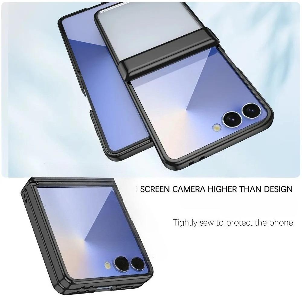 Electroplated Transparent Phone Case for Samsung Galaxy Z Flip 7 FE 6 5 4 3Flip7 Flip6 Hinge Shockproof Protective Cover