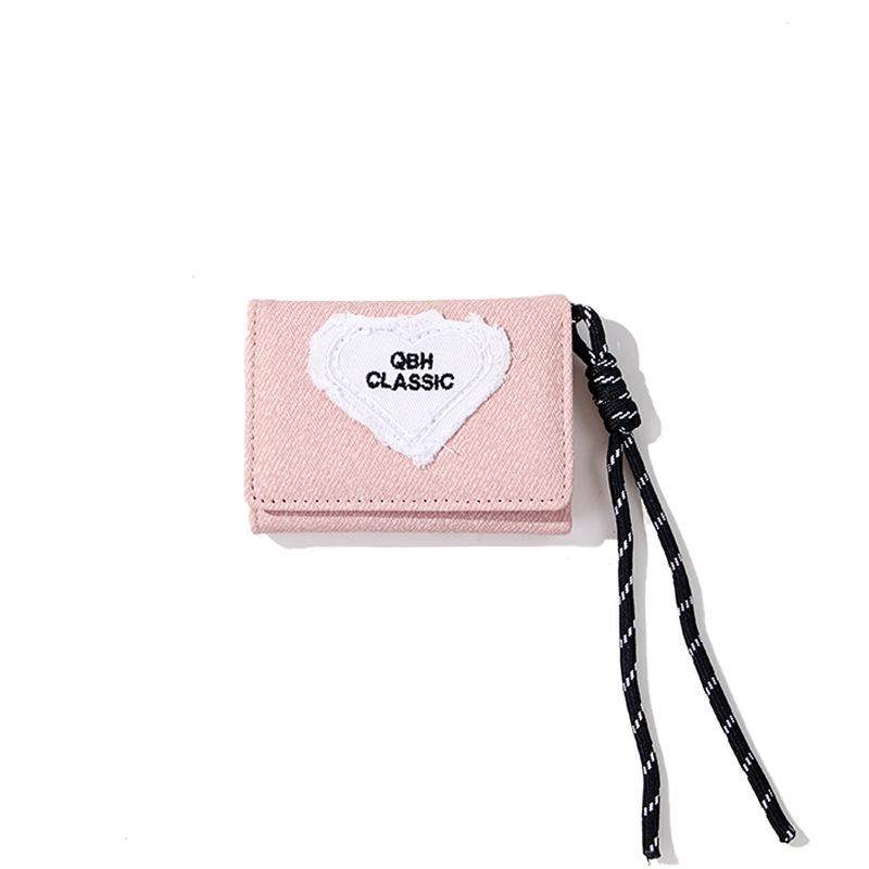 Denim Heart Lanyard: Fashionable Women's Three-Fold Coin Purse Wallet
