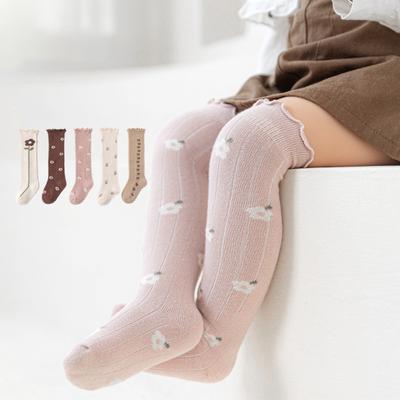 1 Paar kniehohe Socken für Babys, niedlicher Vintage-Stil mit Blumenmuster, Kleinkind-Überwadensocken, Frühlings- und Herbstsocken aus gekämmter Baumwolle für Neugeborene