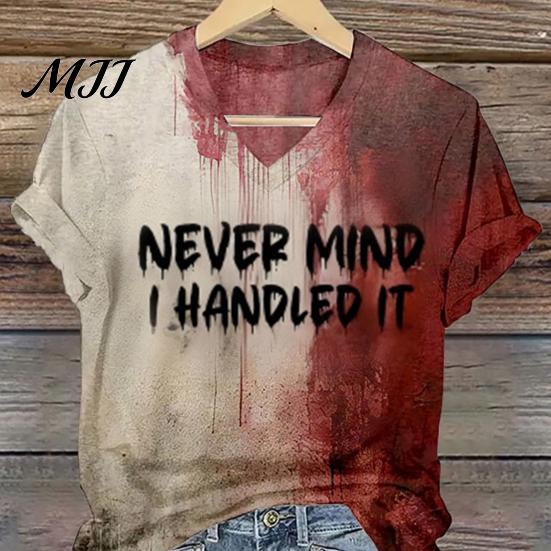Damen Lustiges Grafik-T-Shirt Kümmere dich nicht, ich habe es erledigt Blut-Shirt Halloween-Kostüm Horror-Kleidung Kurzarm V-Ausschnitt Spritzer-Oberteil Lässiges Outfit