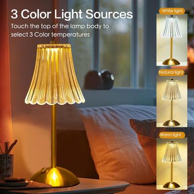 Cordless Table Lamps for Dining Room Gold Rechargeable Lamps USB Charge Tall LED Brass Portable Table Lamp with Built-in Dimmer