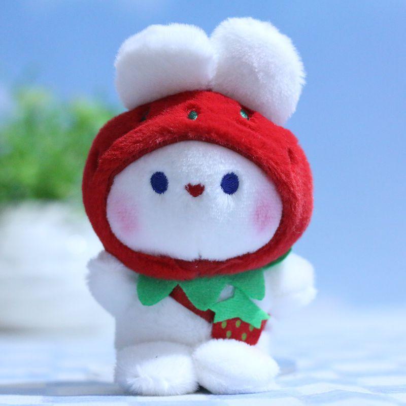 Cute Cartoon Plush Strawberry Rabbit Keychain Soft Stuffed Bunny Doll For Collectors