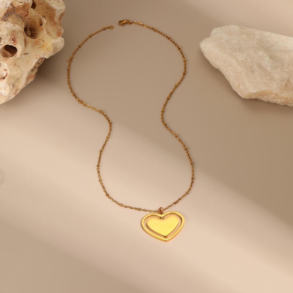GEMCHIC Women's 18K Gold Plated Stainless Steel Rotating Heart Pendant Necklace