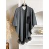 2026 Knit Cape Shawl With Pom Poms Long Cardigan Wrap Coat Women