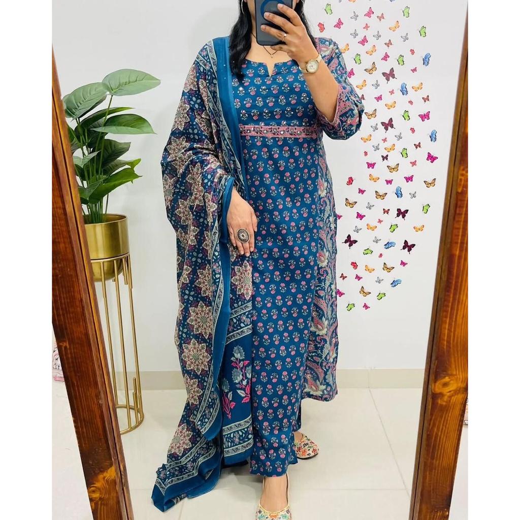 Indian Women Designer Party Wear Top Tunic Kurti Pant Dupatta Salwar Kameez Set SC-2332