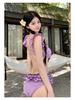 2025 Korean Sexy Gathered Swimsuit: Women's Three-Piece Set with Long-Sleeve Cover-Up