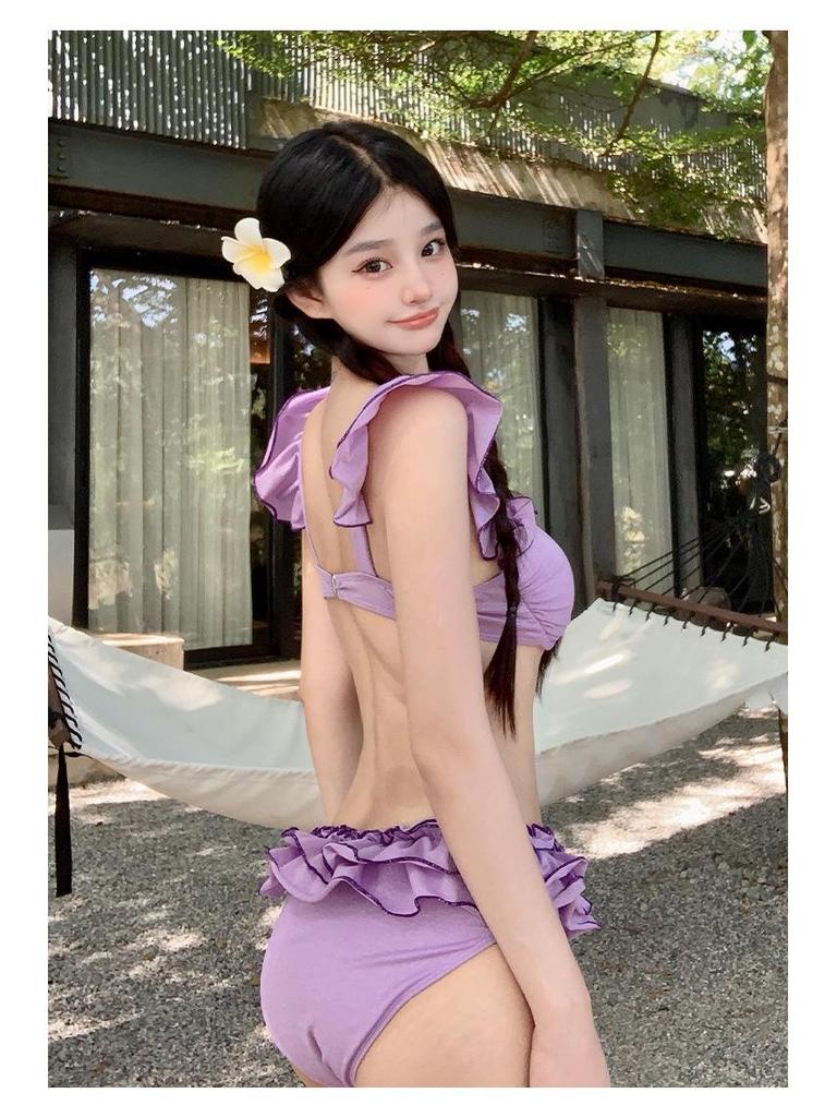 2025 Korean Sexy Gathered Swimsuit: Women's Three-Piece Set with Long-Sleeve Cover-Up