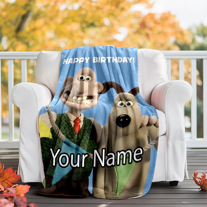 Custom Name Wallace & Gromit Theme Printed Blanket - Perfect for Couch, Bed, Travel & Outdoor Use | Machine Washable, Cozy & Durable.