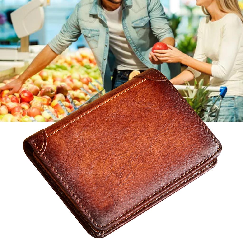 Trifold Wallet Retro Style Large Space Multi Card Slots Men Leather Wallet Coin Purse Yellowish