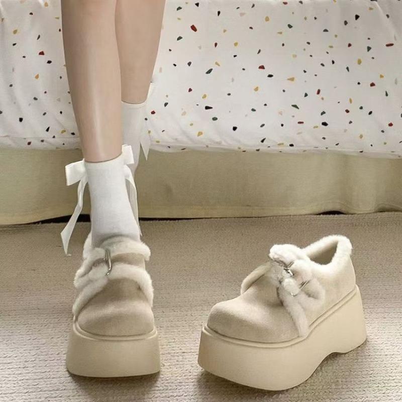 

Флисовые Хлопковые Ботинки на Толстой Подошве — Новая и Популярная Ретро Теплая Обувь для Женщин 40 бежевый