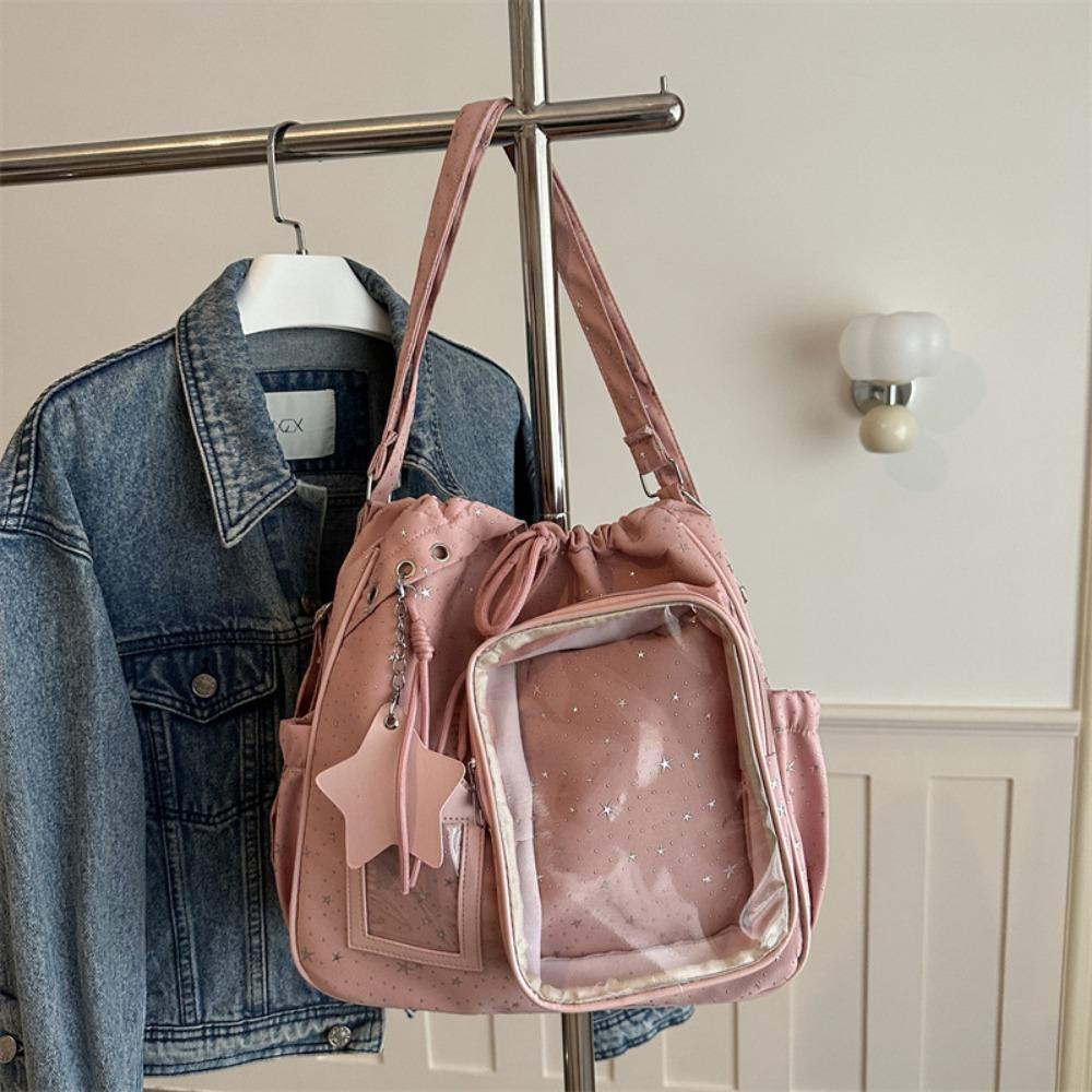 

Nylon Ulzzang Ita Bag Harajuku PVC Transparent Shoulder Bag Casual Drawstring Backpack Gift розовый