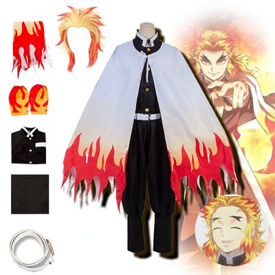 Anime Demon Slayer Kimetsu No Yaiba Rengoku Kyoujurou Cosplay Kimono Costume Uniform Clothing for Halloween and Christmas