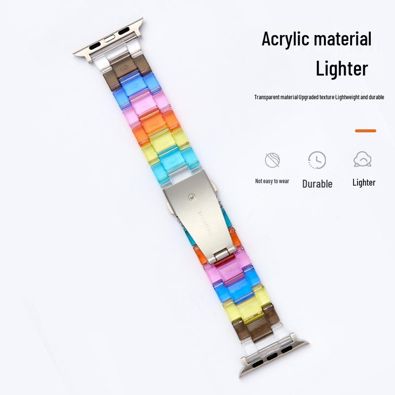 Compatible Apple Watch Transparent Rainbow Resin Strap for Series 5/6/7/8/SE.