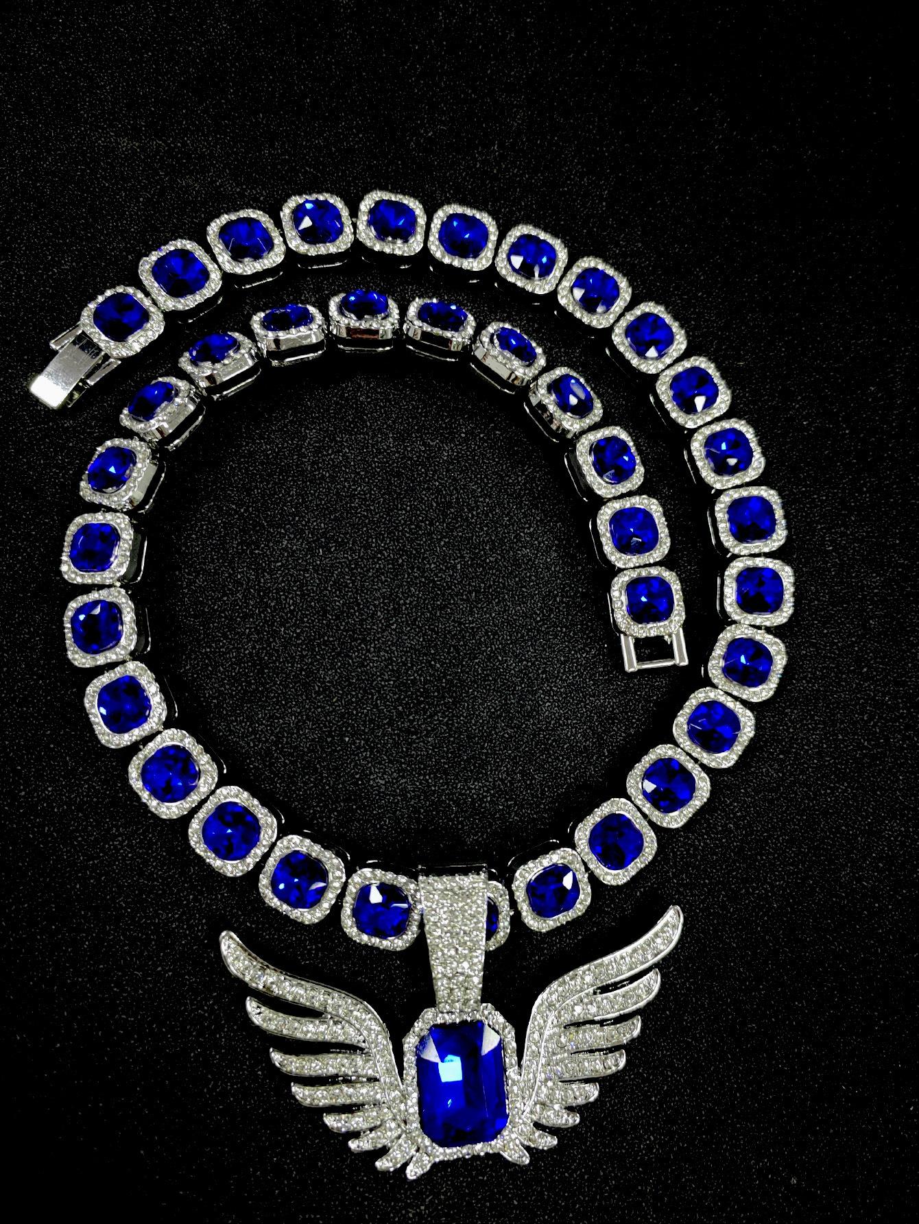 

Подвеска «Крылья ангела» с зеленой цепочкой из сахарного кубинского камня, легкая роскошная нишевая мужская и женская мода в стиле хип-хоп с подвеской «Крылья ангела»