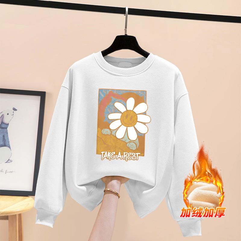 Womens Loose Fit Crewneck Sweatshirt Casual Long Sleeve Top Couple Style Winter Fleece Lined Outerwear