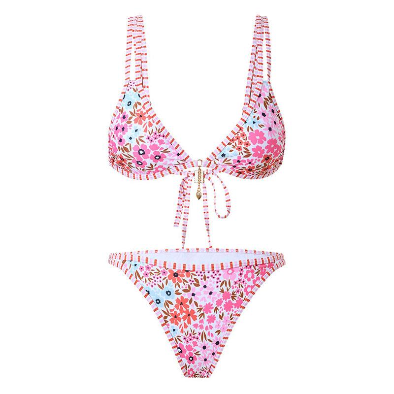 Σέξι Γυναικεία Μαγιό με Φλοράλ Μοτίβο Γυναικεία Μαγιό Σετ Μπικίνι με Ψηλή Μέση Μαγιό Δύο Τεμαχίων Μαγιό για την Παραλία