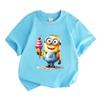 Kids Boys Girls Crew Neck Short Sleeve 100% Cotton T-Shirt, Cute Yellow Cartoon Character Hold Ice Cream Print Casual Soft Breathable Summer Tee Tops