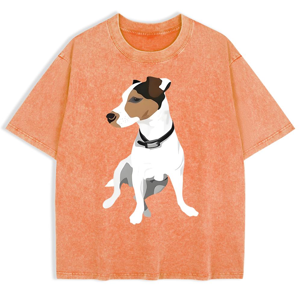 Russell Terrier Puppy Print Washed T-Shirts Mens Cotton Short Sleeve Tops Summer O-Neck Oversize T Shirt Basic Soft Clothes