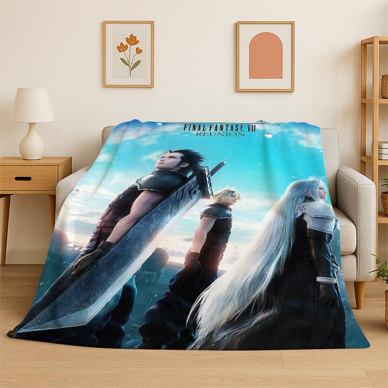 Cloud Tifa Final Fantasy Games Sephiroth Flannel Blanket Soft Warm Throw Blanket for Bedroom Living Room Bed Travel Picnic Gift