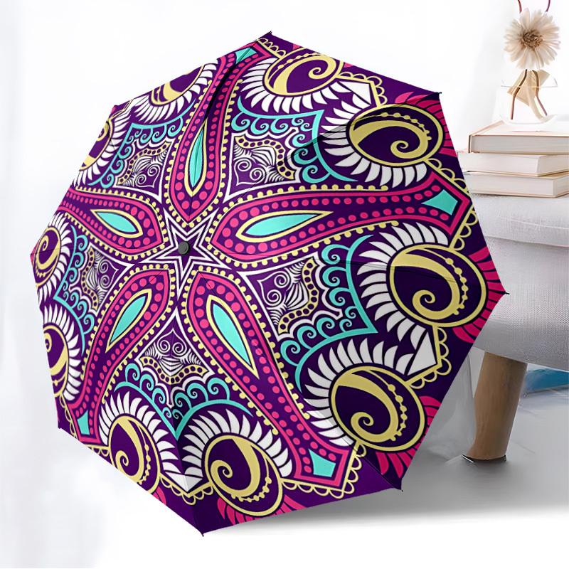 1pc Mandala Artwork Automatic Open/Close Umbrella, Folding Compact Umbrella with Lightweight Design for Women/Men yy251011114