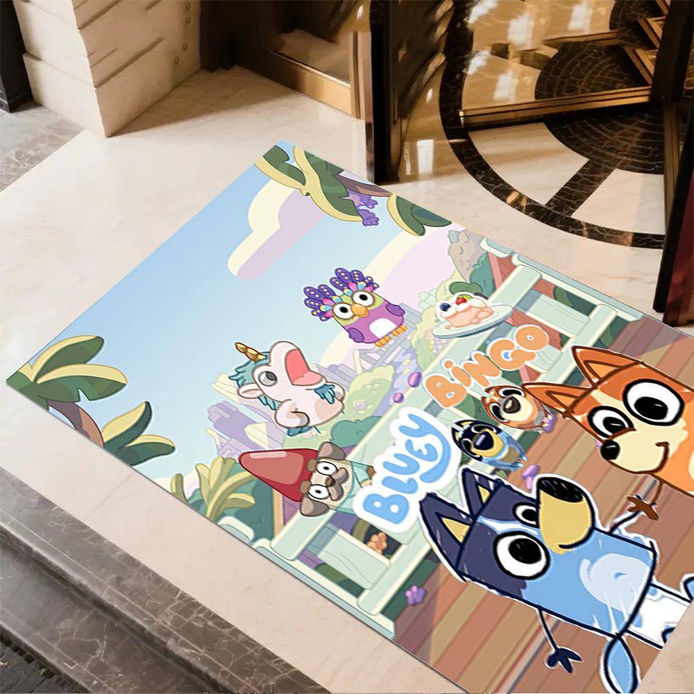 Bluey Family Harmony Floor Mat Suitable for Balcony Outdoor Dormitory Study Room Antislip Carpet Anime Office Decor Wedding Party Gift