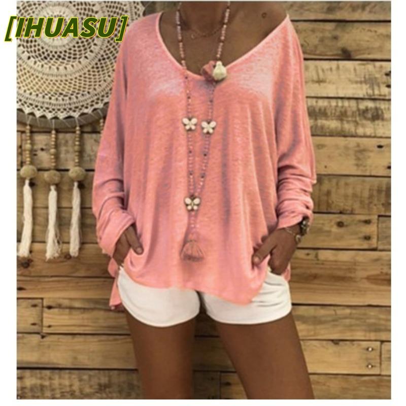 IHUASU Women's Fashion Casual Solid Color Print Long Sleeve Blouses & Shirts
