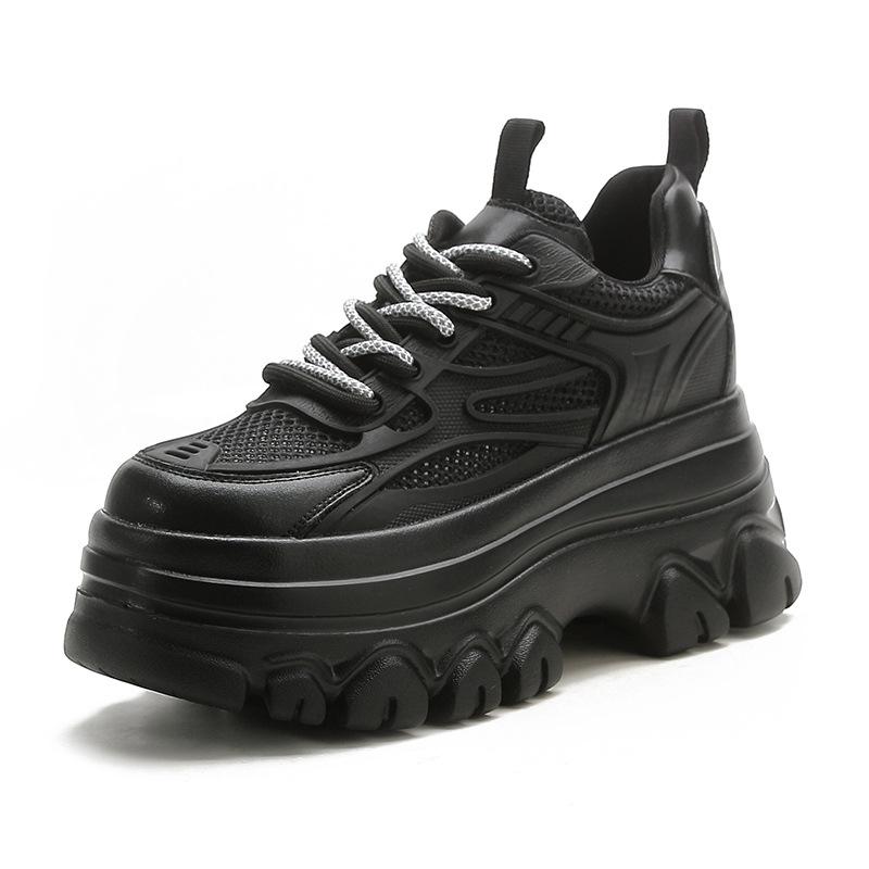 Women's Genuine Leather Height-Increasing Platform Dad Shoes - Breathable, Mesh, Hidden Heel for Autumn & Winter