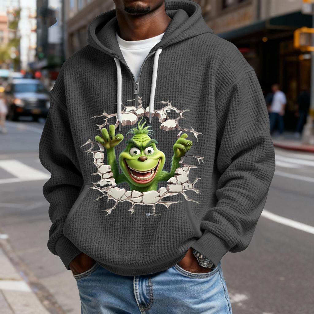 Mokaloha Men's Casual Solid Color Zipper Long Sleeve Hooded Sweatshirt, Everyday Zipper Casual Long Sleeve T-Shirt