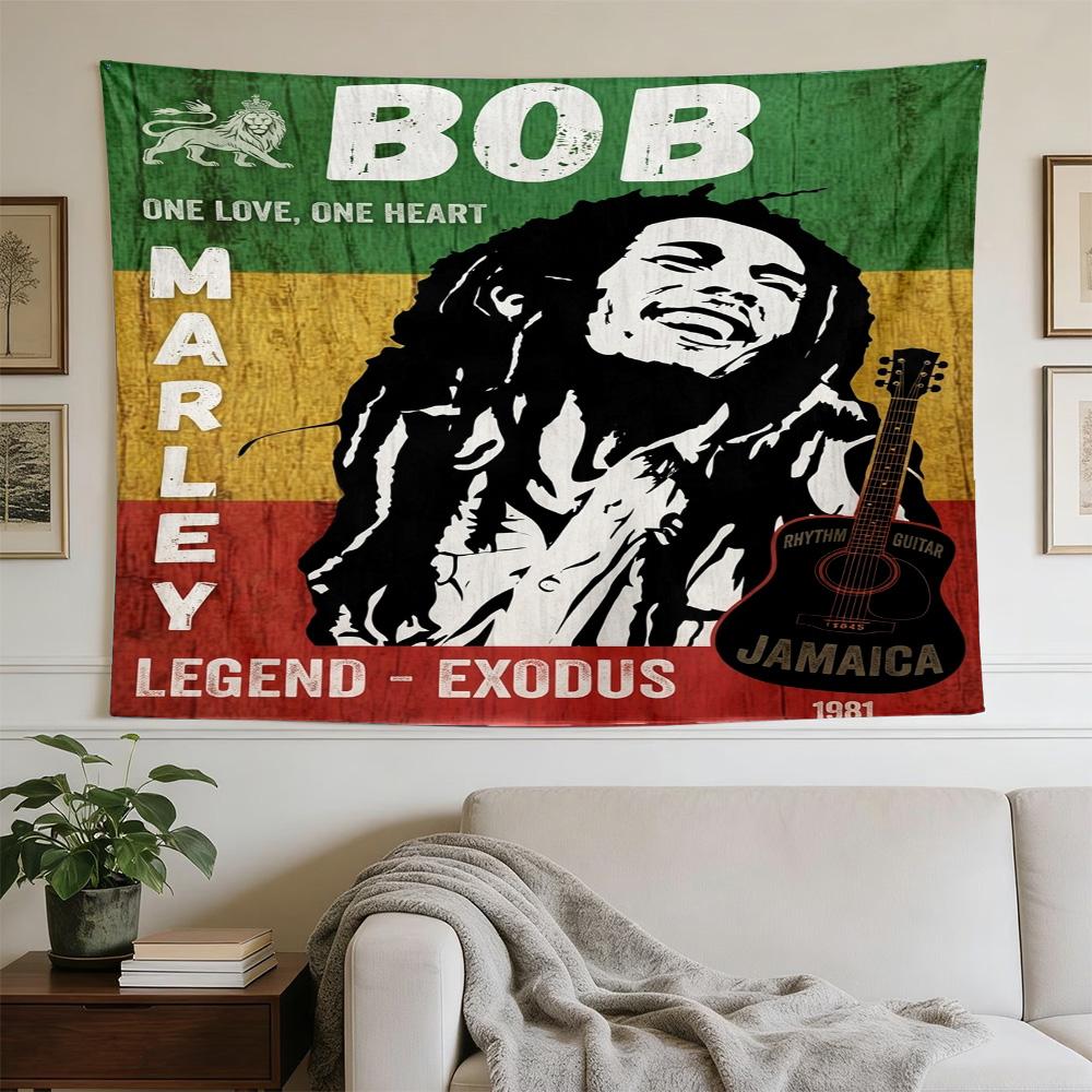 Bob Marley Reggae Tribute Freedom Polyester Wall Hanging Tapestry, Aesthetic Home Decor for Bedroom Dorm Photo Backdrop