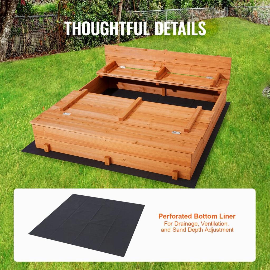 Wooden Sandbox Sand Box Sand Pit with Bottom Liner for Outdoor Ages 3-12