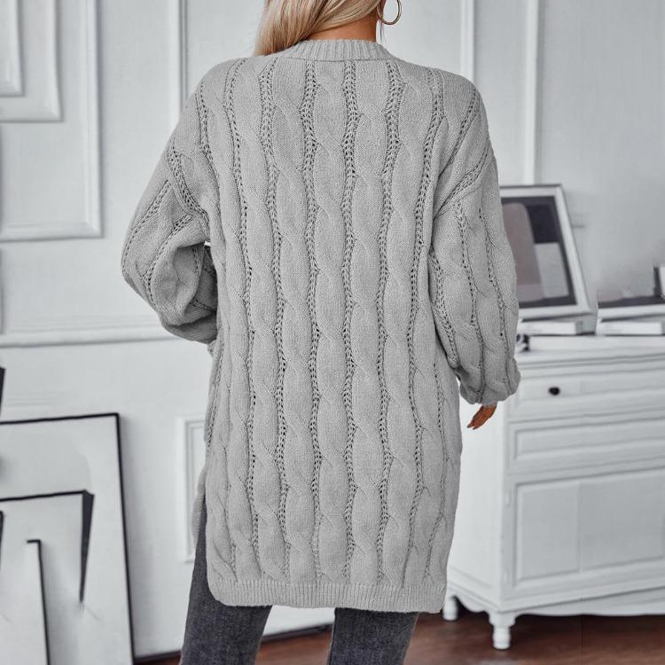 Cardigan Maglione a Maniche Lunghe Vintage Monocolore a Maglia Scollo a V Autunno Inverno Largo