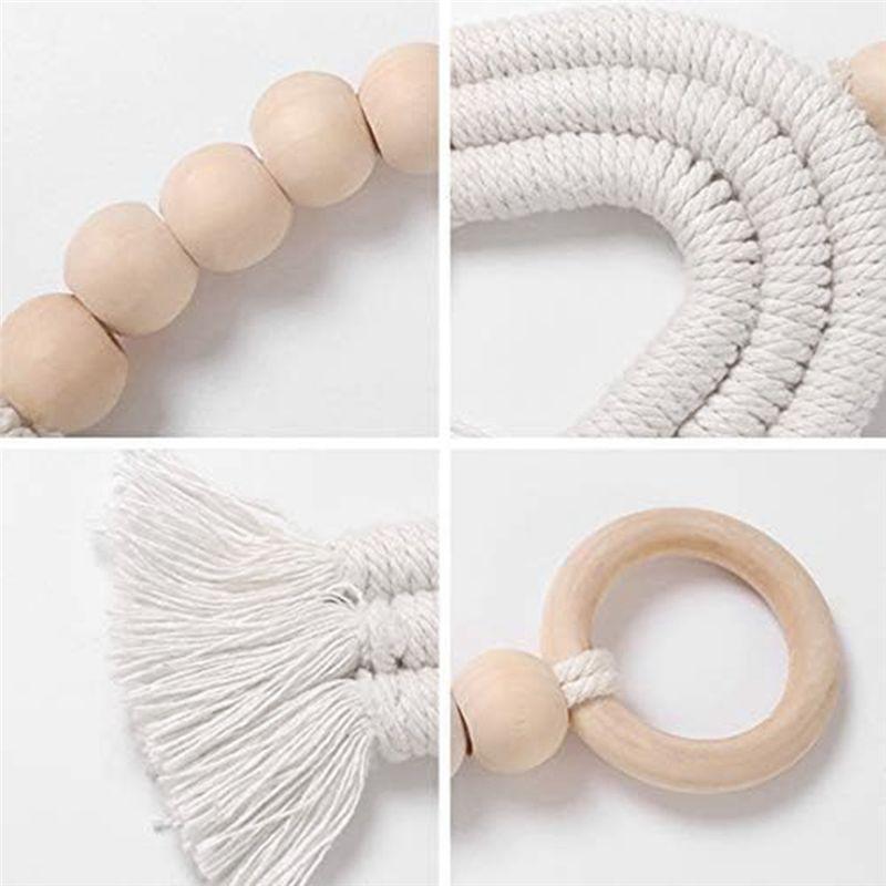 A20F-Boho Rainbow Wood Beads Woven Macrame Wood Beads Garland Wall Hanging Ornament For Home Party Decorations