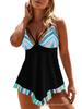 Plus Size 2025 Digital Print Women's Two-Piece Swimsuit - Blue