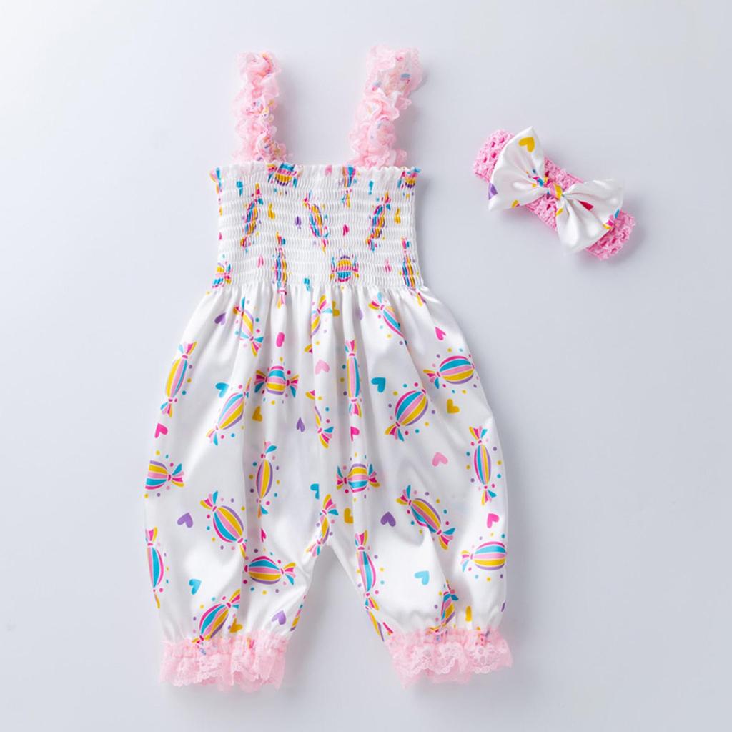 Newborn Infant Baby Girls Ruffle Floral  Romper Jumpsuit+Headband Sets