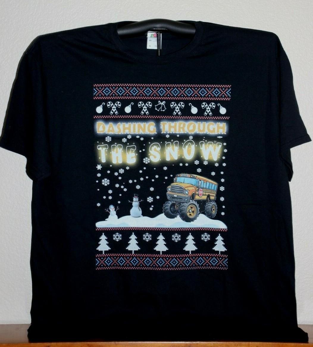 DASHING THROUGH THE SNOW- Cool Bus- 4 Wheel Drive Bus T-Shirt XL in Black XXXXL