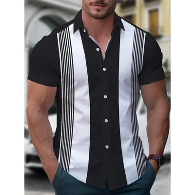 Herren Sommer Casual Gestreift Bedruckte Button-Up-Hemden Kurzärmelige Button-Down-Hemden für Männer Modische Herren Sommerhemden