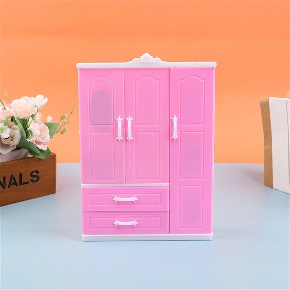 Plastic Dollhouse Wardrobe Bedroom Doll Furniture Fashion Doll Closet  DIY Toy