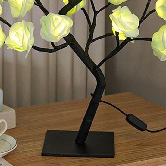 Rose Tree Table Lamp with USB Power Artificial Bonsai Flower Night Light for Bedroom Living Room Wedding Romantic Valentine’s Day Mother’s Day Gift