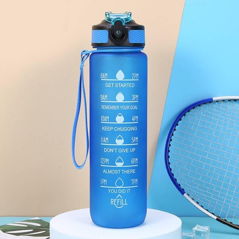 

Large Capacity 1000ml Spring Cover Kettle Frosted Plastic Sports Cups Straw Blue