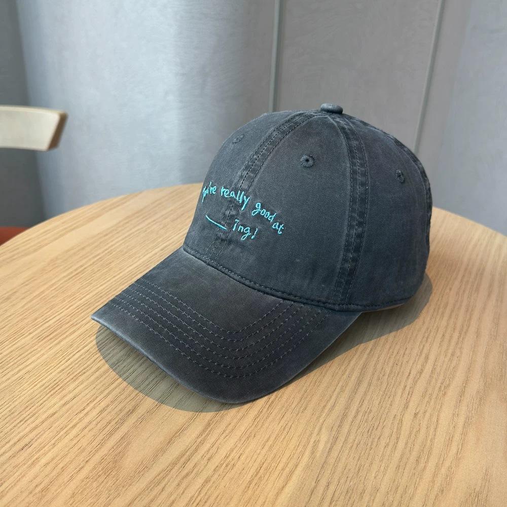 Fashion Hat retro washed Korean version TH letter embroidered baseball hat, thin and age-reducing face, small sunshade cap woman
