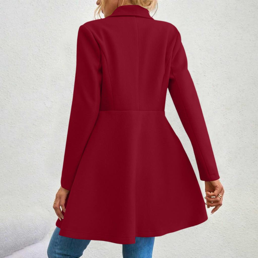 Women's Fashionable Solid-color Lapel Long-sleeved Woolen Coat