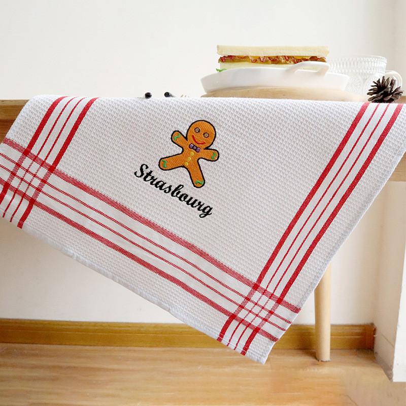 1Pc 40x60cm Cotton White Home Waffle Embroidered Tea Towel Table Napkin Place Mat Kitchen Dishcloth Xmas Gift