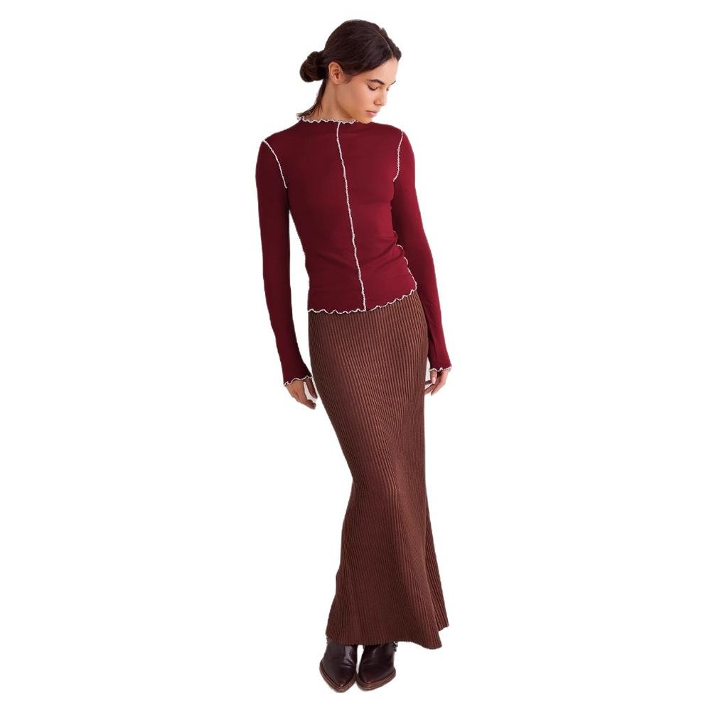 Early Autumn New High-neck, Niche Lace Top, Long-sleeved T-shirt, Trendy Style, Slim and Versatile Base Layer