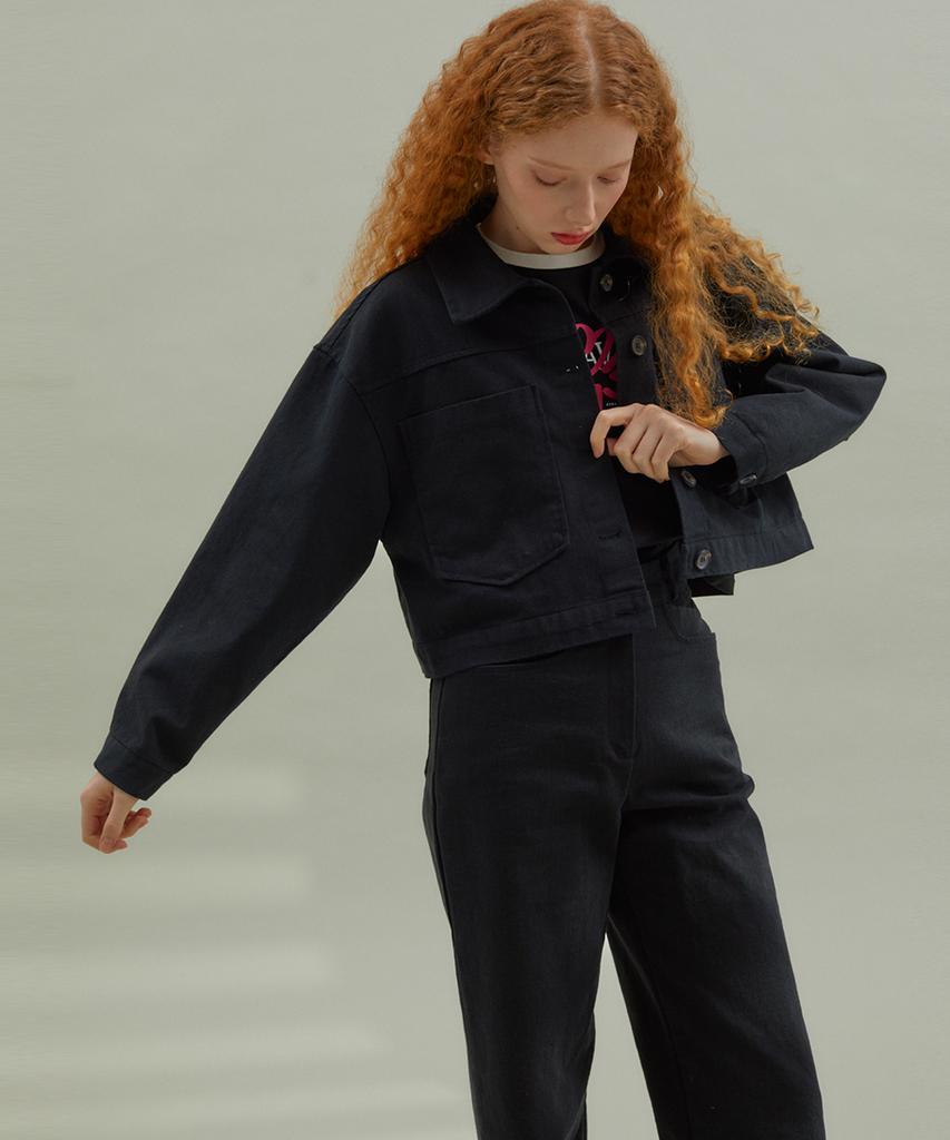Manavis7 Washed Crop Jacket Black