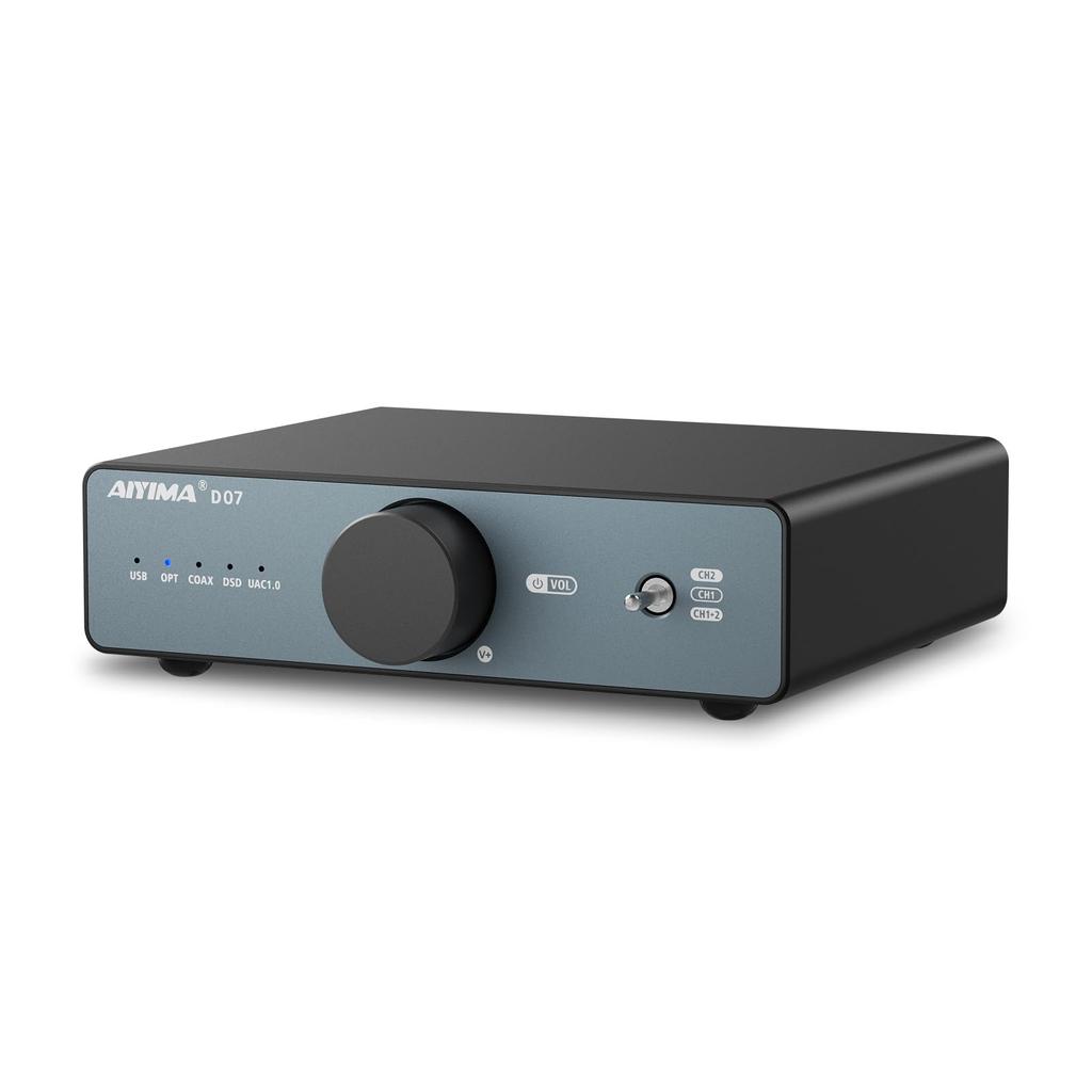 AIYIMA D07 Grade DAC Decoder with USB Mode Volume Input RCA PCM DSD512 Hi-Fi AKM4493SEQ/XMOS316 Chipset, 1.0 (with Control), USB/Optical/Coaxial &