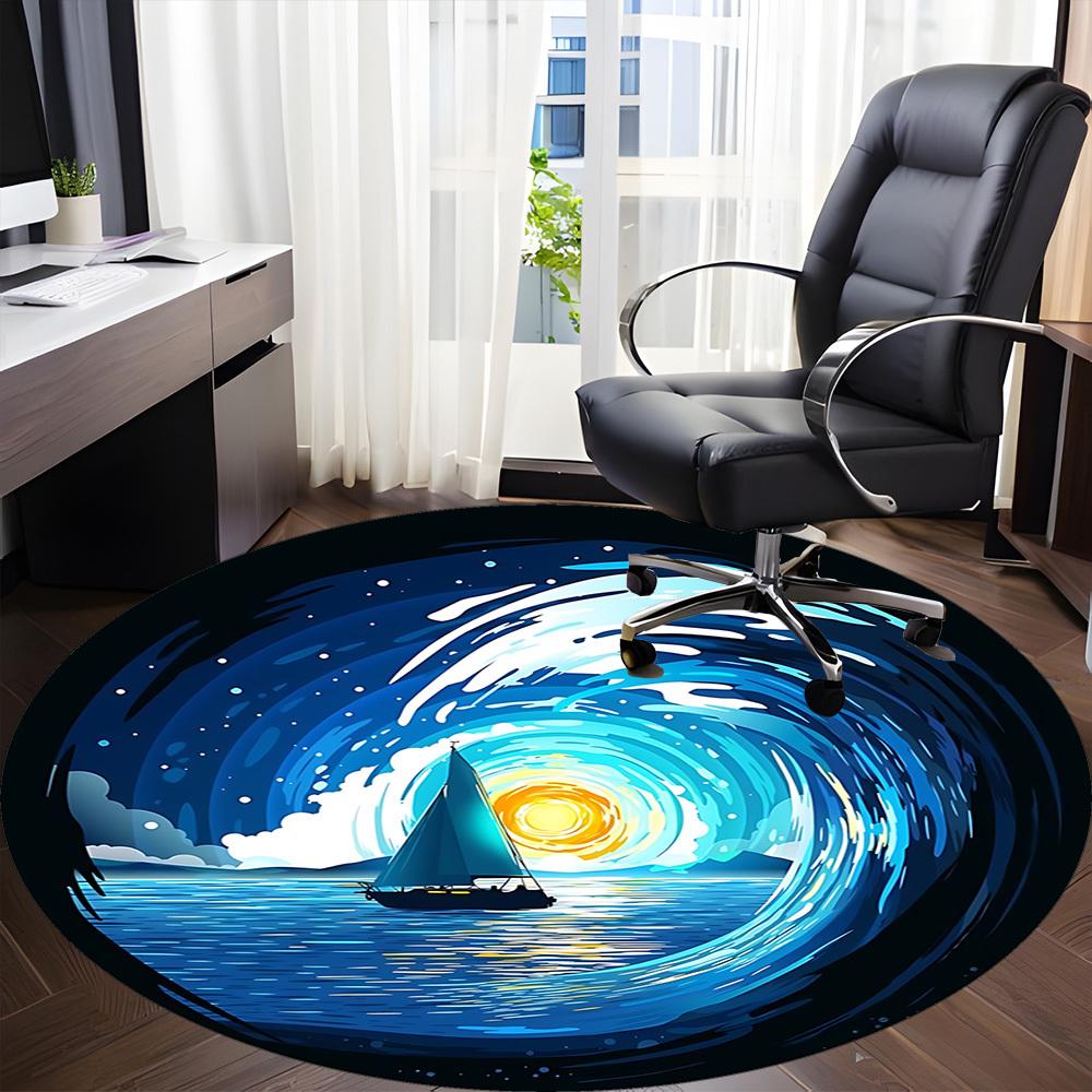 1pc Sailboat Sunset Office Round Area Rug, Indoor Mat Suitable ForOffice, Under Office Chairs Bedroom Living Room Home Decor, Room Deco  D064