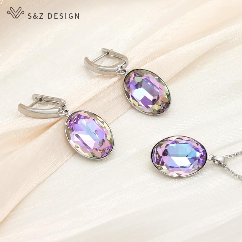 

Роскошные красочные овальные серьги в форме яйца с кристаллами, комплекты ювелирных изделий для женщин, свадебное модное ожерелье с подвеской