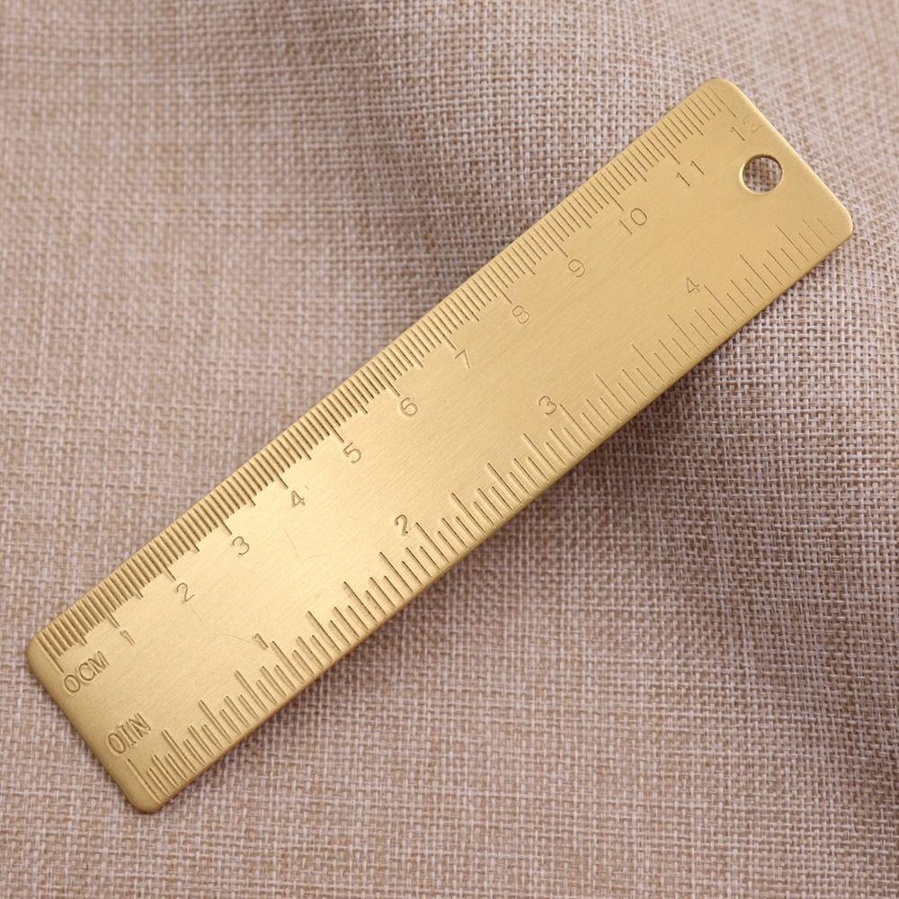 Portable Brass Straight Ruler 1mm Thicken 12/15cm Scale Ruler Measuring Tool Bookmark Ruler Students