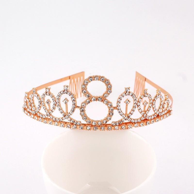 First Birthday Number Crown Water Diamond Headband  Ball Hair Accessory Anti Slip Cake  Decoration Alloy Hair Band